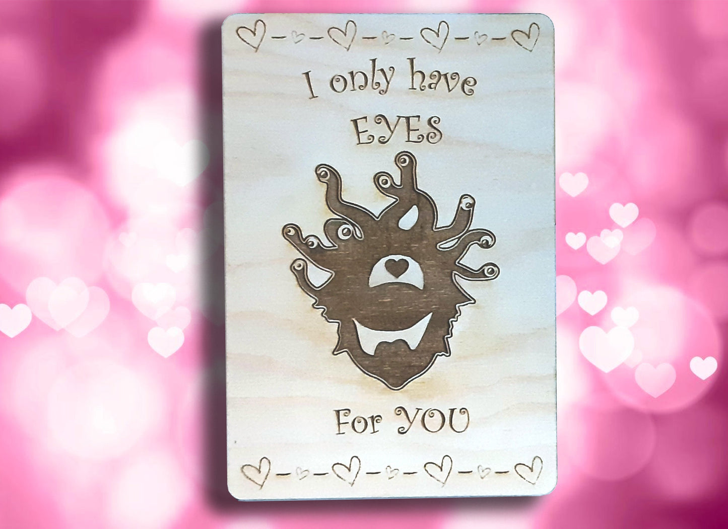 Valentine/Anniversary Card - I Only Have Eyes For You RPG Gaming Clever VDay card, engraved wood, gamer gift, rpg, role-playing games d&d