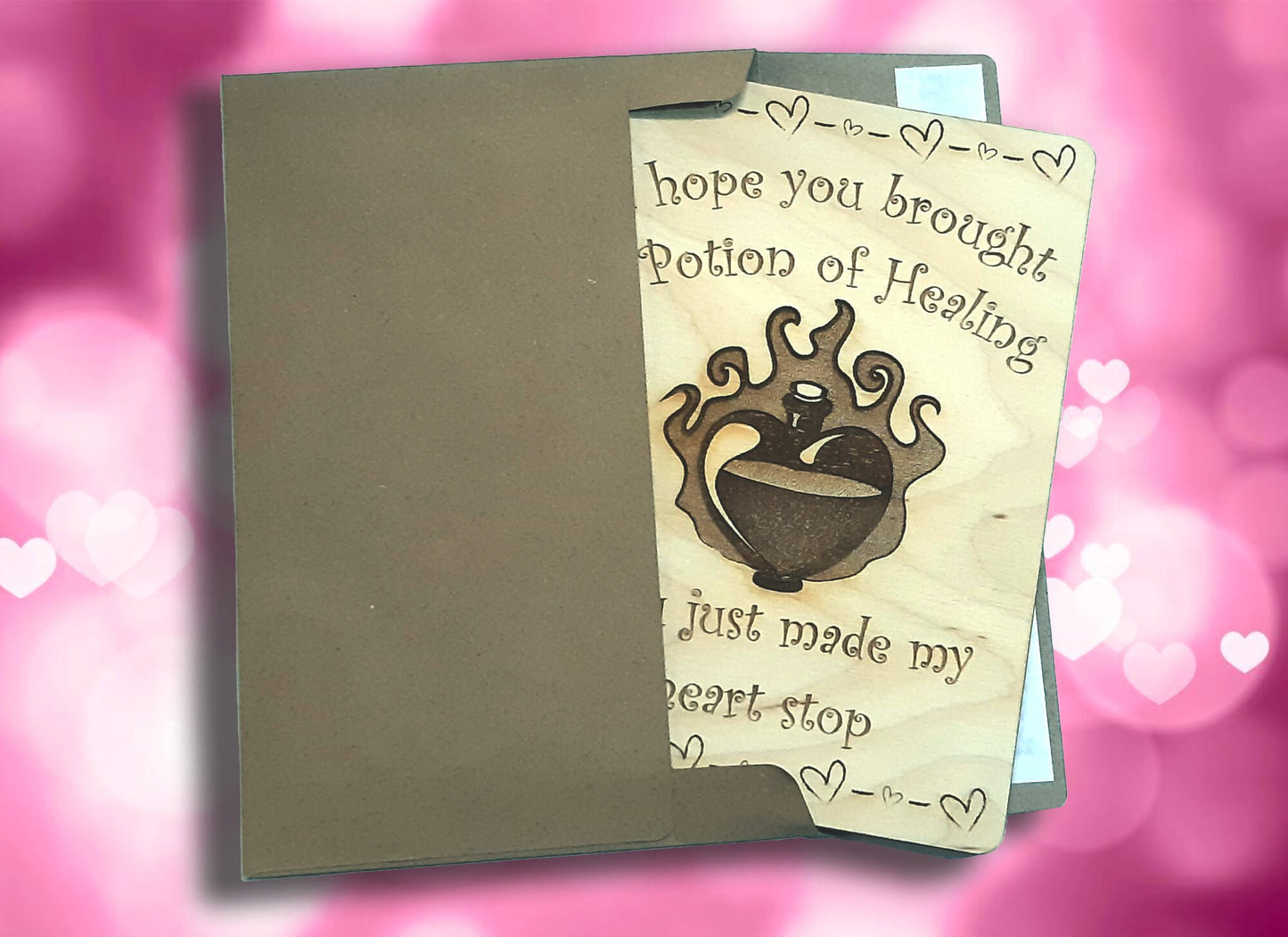 Valentine/Anniversary Card - Healing Potion RPG Gaming Clever card, engraved wood, gamer gift, rpg, role-playing games d&d dnd