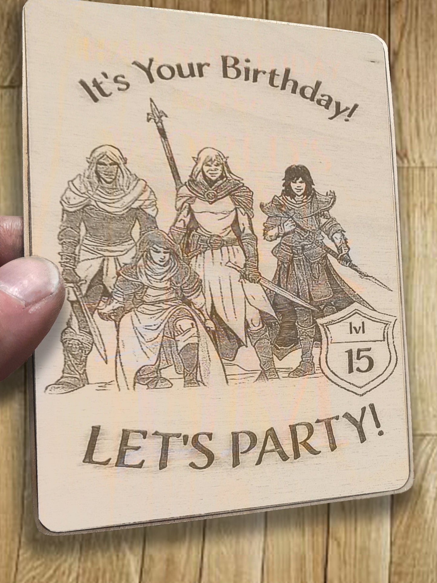 It's Your Birthday LET'S PARTY! - Birthday Card - Humorous birthday card, engraved wood, rpg gamer gift, role-playing games d&d dnd