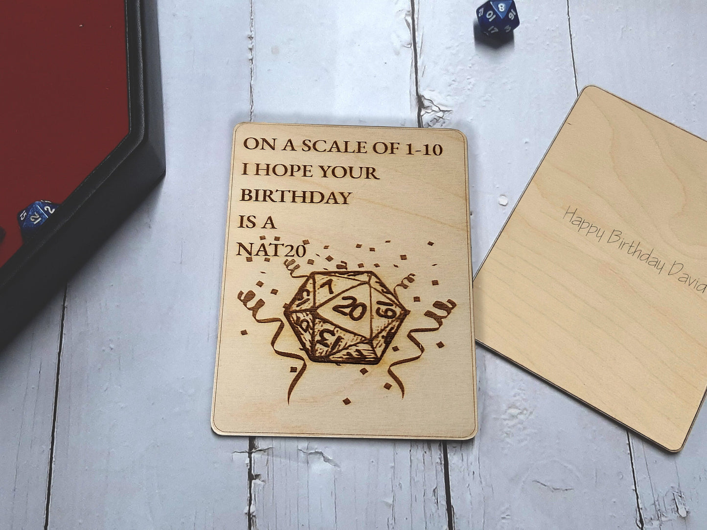 NAT 20 - Birthday Card - Adventurous birthday card, engraved wood, rpg gamer gift, role-playing games d&d dnd