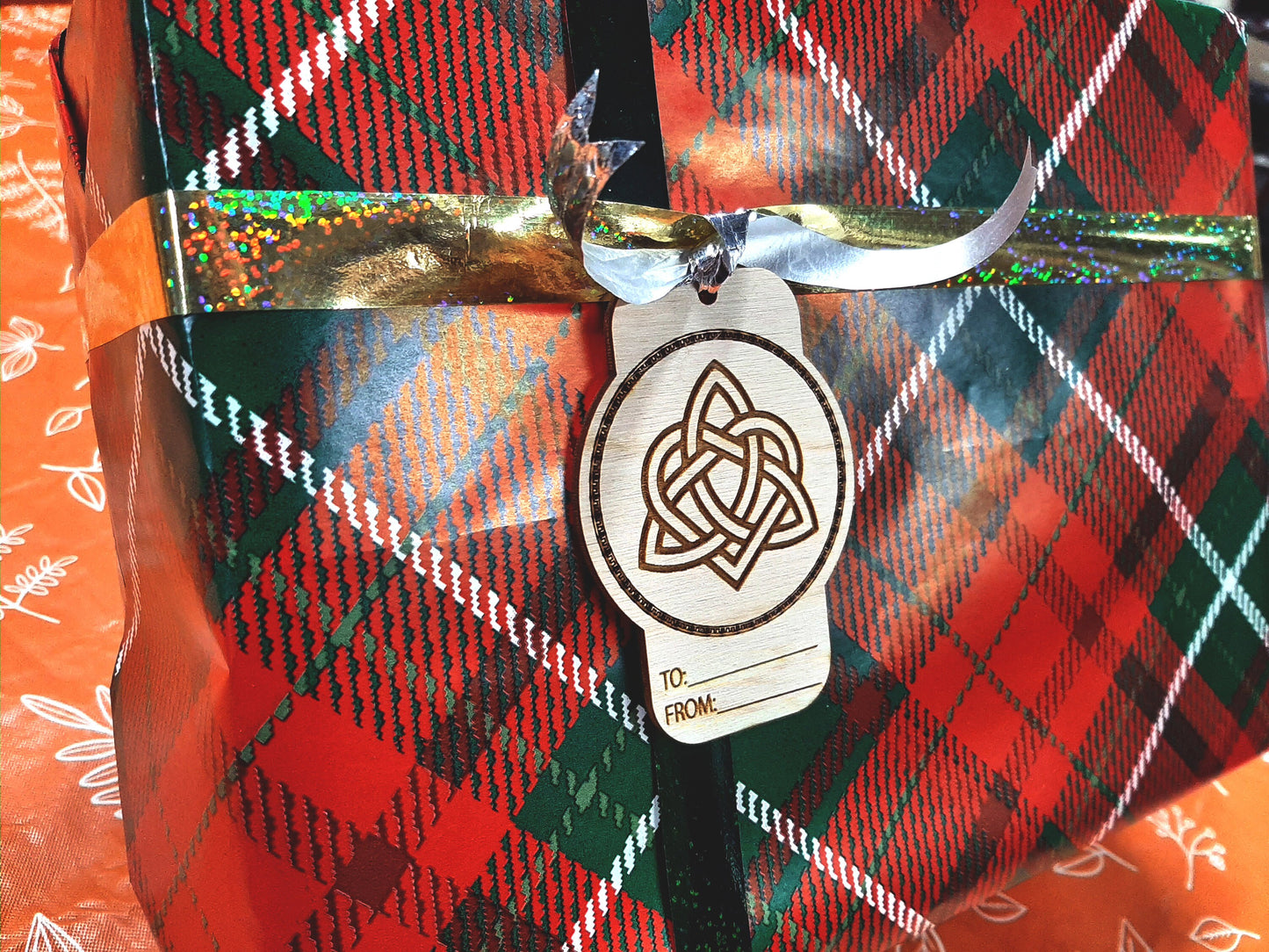 Gift Tag - Celtic knot engraved gift wrap label Celtic inspired birthday or holiday hang tag