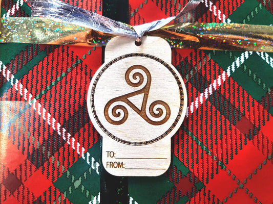 Gift Tag - Celtic Joy engraved gift wrap label Celtic inspired birthday or holiday hang tag