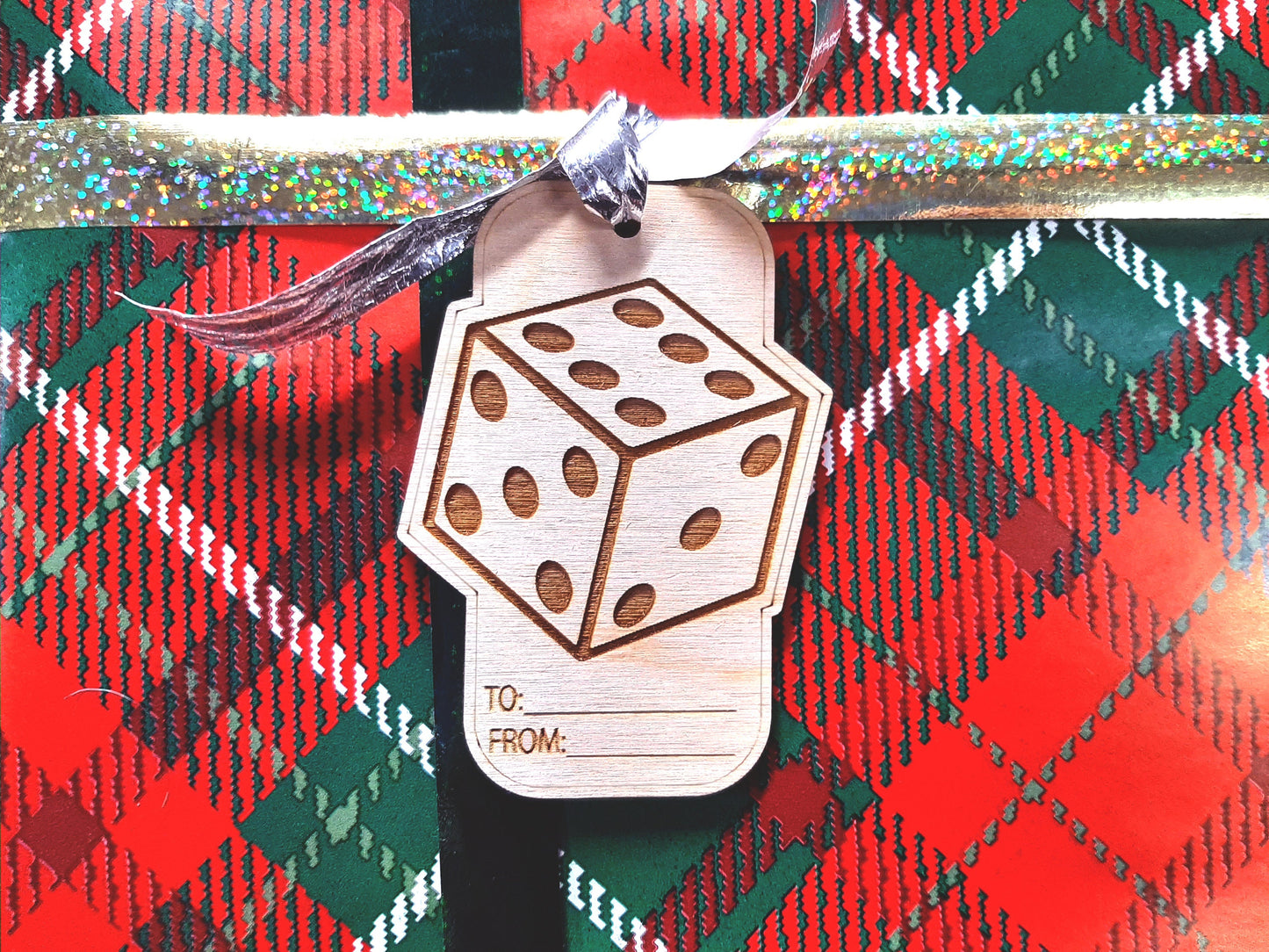 Gift Tag - Dice D6 Board Game Piece engraved gaming gift wrap label tabletop themed birthday or holiday hang tag