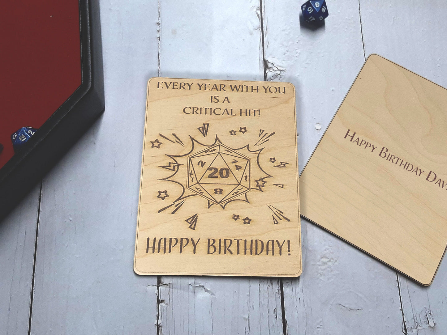 Critical  Hit - Birthday Card -Adventurous birthday card, engraved wood, rpg gamer gift, role-playing games d&d dnd