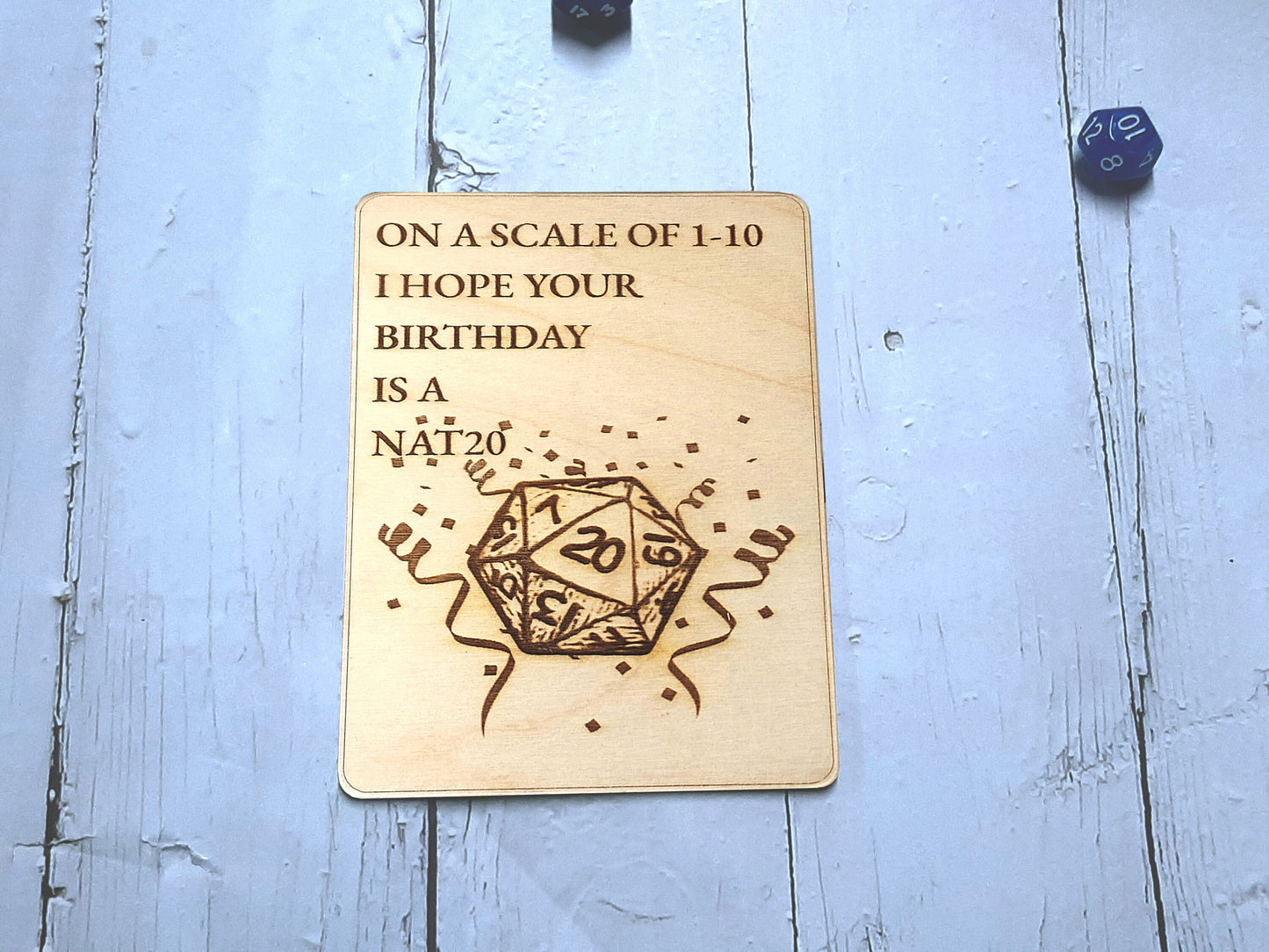 NAT 20 - Birthday Card - Adventurous birthday card, engraved wood, rpg gamer gift, role-playing games d&d dnd