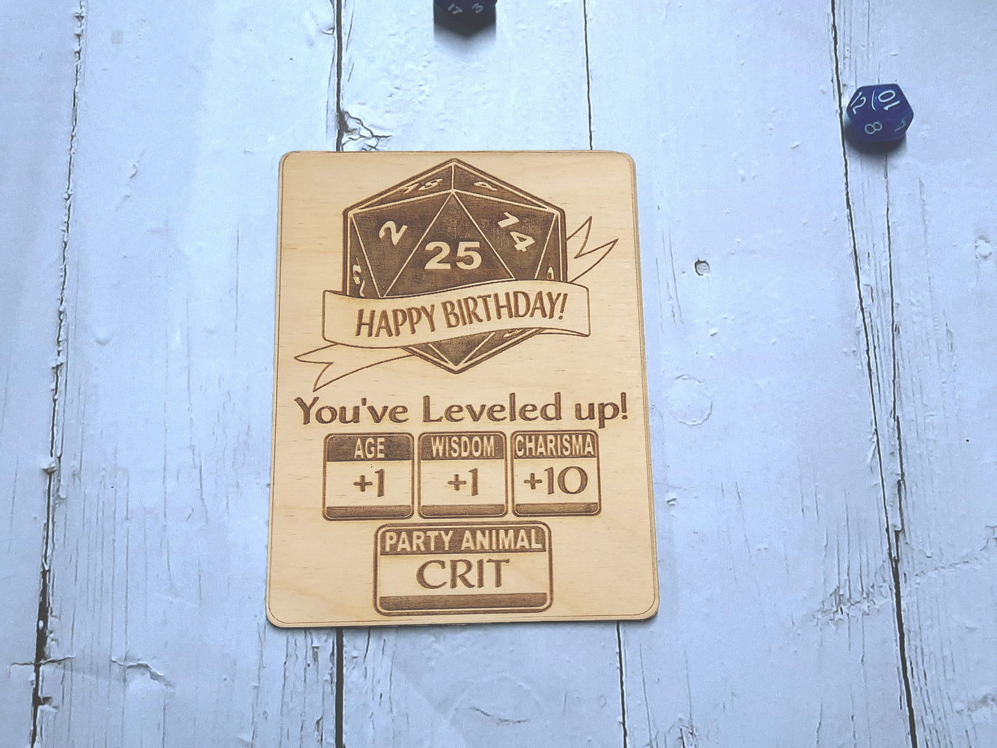 Birthday Card - Happy Birthday! You've Leveled Up!   Level Up Stats birthday card, engraved wood, gamer gift, rpg, role-playing games d&d